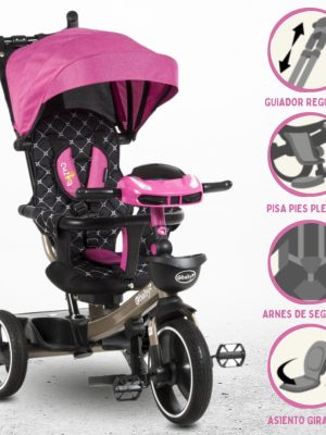 Triciclo Guiador EBABY «SANTORINI DELUXE» USB PINK