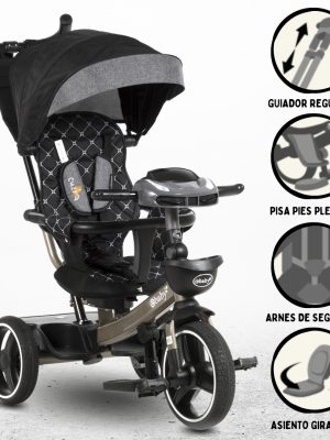 Triciclo Guiador EBABY «SANTORINI DELUXE» USB BLACK