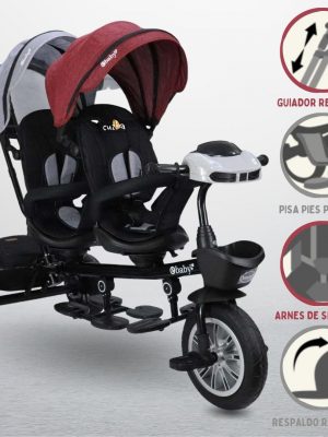 Triciclo Guiador EBABY «GEMELAR» Red