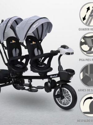 Triciclo Guiador EBABY «GEMELAR» Gray