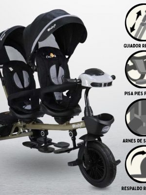 Triciclo Guiador EBABY «GEMELAR» Black