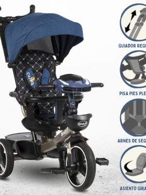 Triciclo Guiador EBABY «SANTORINI DELUXE» USB BLUE