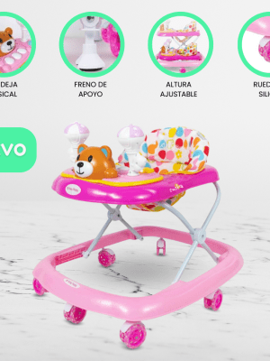 Andador Musical Graduable para Bebés BABY HAPPY «BEAR» Fucsia