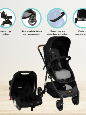 Coche Travel System con Silla Portabebé «NOA» Gray