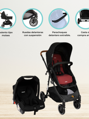 Coche Travel System con Silla Portabebé INFANTI «NOA» Red