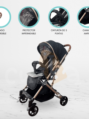 Coche de Paseo Reversible para Bebés «GRECIA» Black