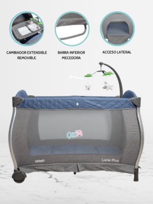 Cuna Corral para Bebé plegable «LUNA PLUS» Blue