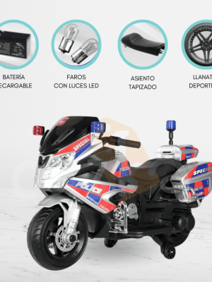 Moto a Batería para Niños «ELITE POLICE» Gray