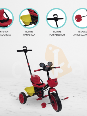 Triciclo Guiador para Niños «MICKEY MOUSE» Black/Red