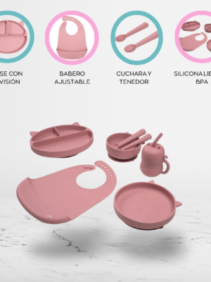 Set de Alimentación de Silicona «GATITO» Rosa Malva