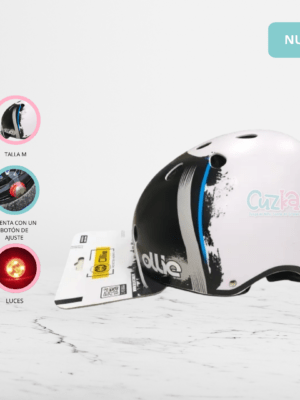 Casco Protector con diseño y luces «VELOX» White/Blue